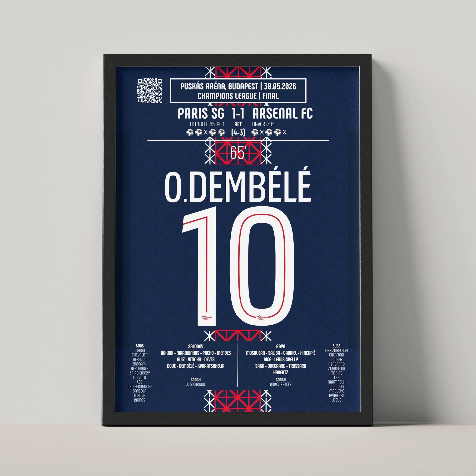 Poster du but d’Ousmane Dembélé - PSG vs Arsenal 2026 - Legendary Goals