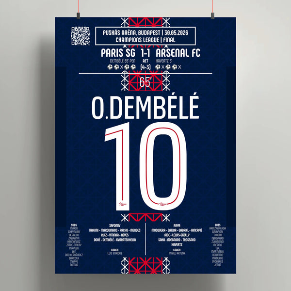 Poster du but d’Ousmane Dembélé - PSG vs Arsenal 2026 - Legendary Goals