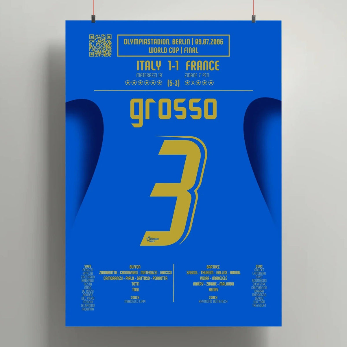 Poster du penalty de Fabio Grosso – Italie vs France 2006 - Legendary Goals