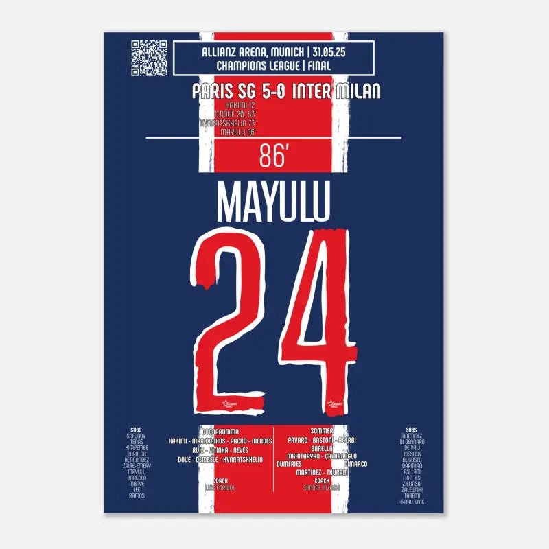 Poster du but de Senny Mayulu - PSG vs Inter Milan 2025