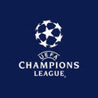 Logo de la Ligue des champions de l'UEFA sur fond bleu foncé.